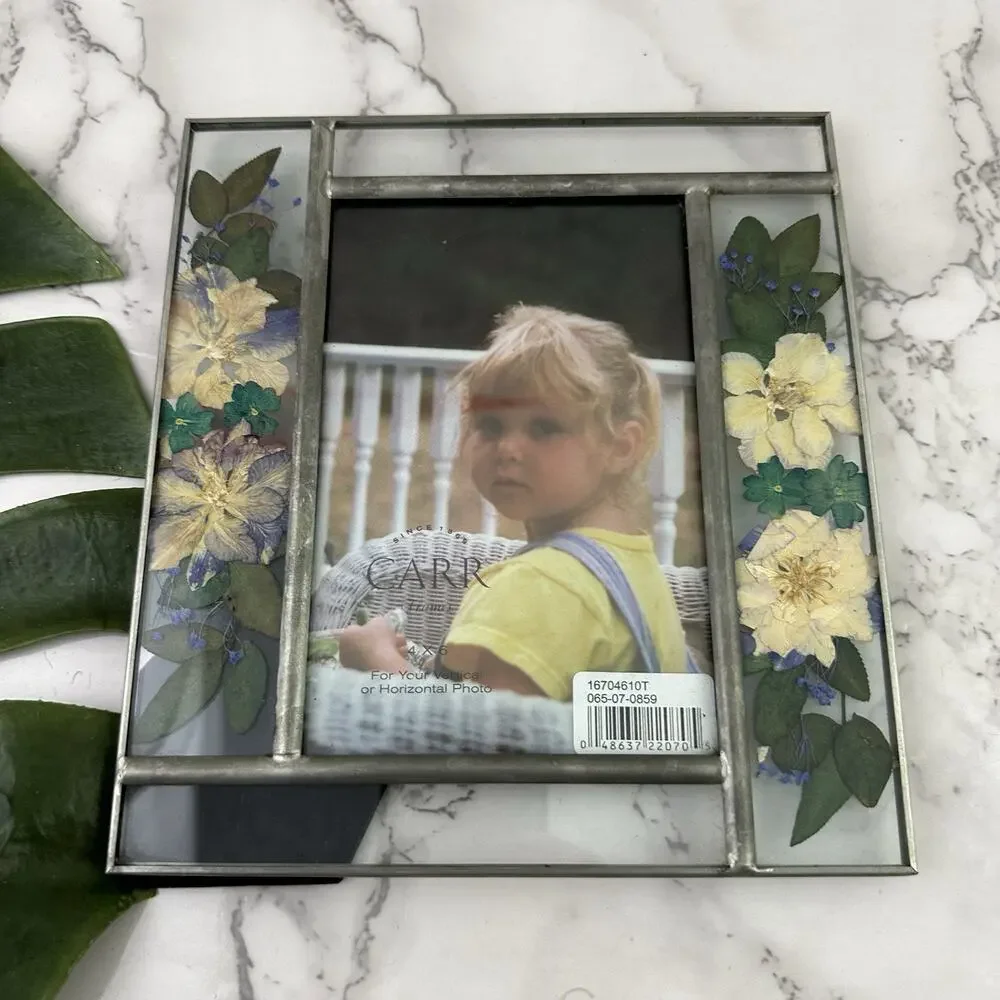 Carr Vintage Y2k Pressed Dried Flower Glass Picture Frame Purple Yellow Cottage